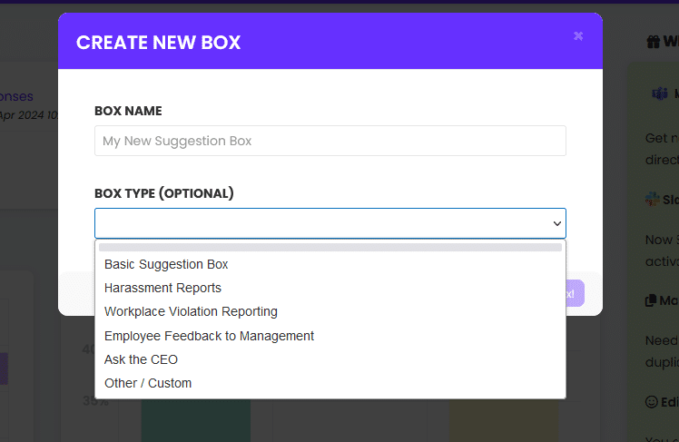 suggestion box objectives and types.